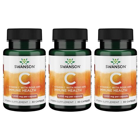 Swanson C 1000 Vitamin C With Rose Hips 1 000 Mg 30 Caps 3 Pack