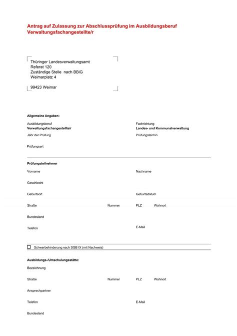 antrag auf zulassung zur abschlussprufung im ausbildungsberuf