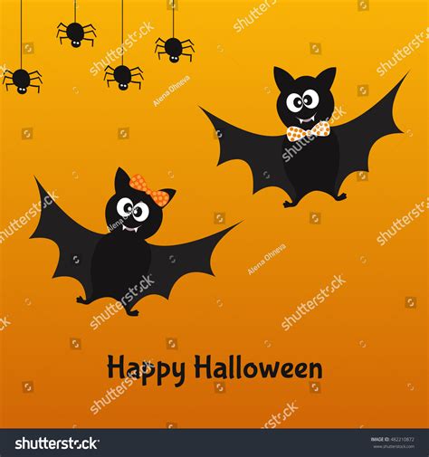 Fun Bats Spiders Happy Halloween Card Stock Vector Royalty Free