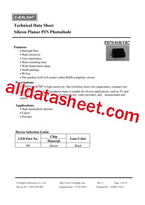 PD70 01B TR7 Datasheet PDF Everlight Electronics Co Ltd