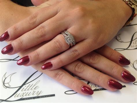 Beautiful Acrylic Enhancements With CND Shellac Crimson Sash