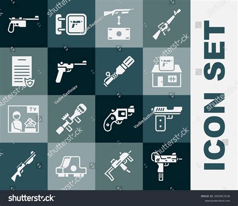 Set Uzi Submachine Gun Pistol Hunting Stock Vector Royalty Free 2055813536 Shutterstock