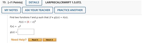 Solved Find Two Functions F And G Such That F∘gxhx