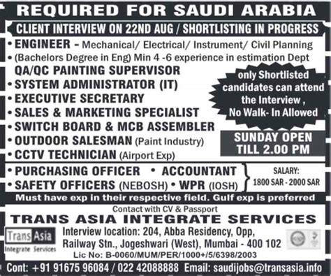 Excellent Career Opportunities Await In Saudi Arabia Gulf Job Paper