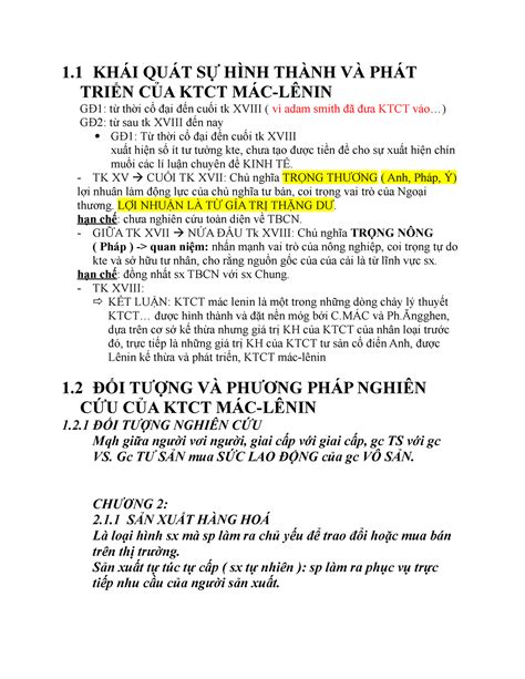 KHÁI QUÁT SỰ HÌNH Thành VÀ PHÁT TRIỂN CỦA KTCT MÁC 1 KHÁI QUÁT SỰ