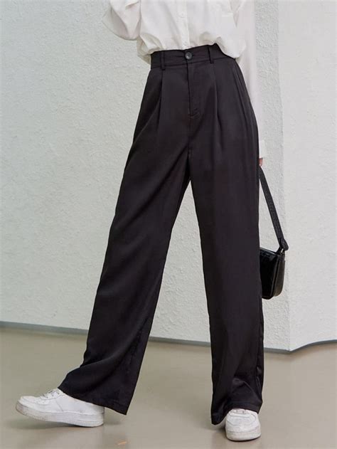 Dazy High Waist Fold Pleated Detail Straight Leg Pants In 2022 Leg Pants Outfit Straight Leg