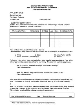 Fillable Online Hud Sample Tbra Applications Application For Rental