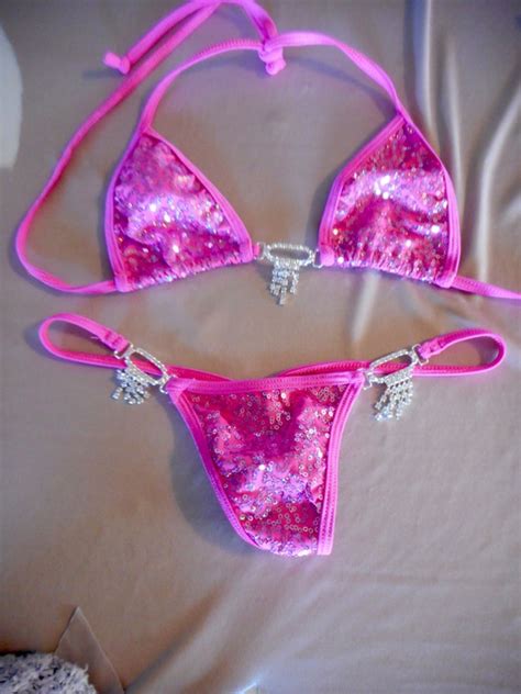 Pink Sequin And Rhinestone G String Bikini Exotic Dancewear