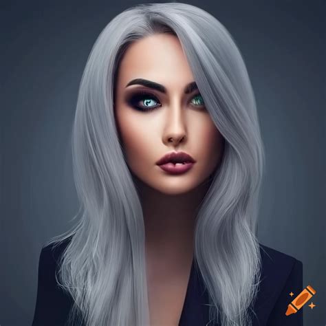 Photorealistic Portrait Of A Stunning Woman With Grey Hair On Craiyon