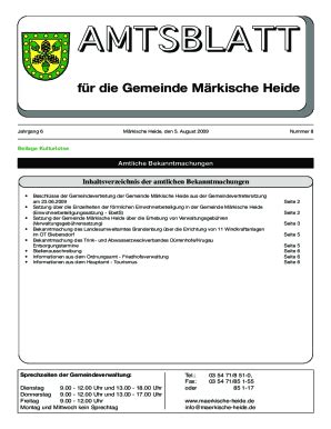 Ausfüllbar Online Inhaltsverzeichnis der amtlichen Bekanntmachungen Fax