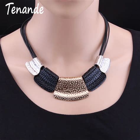 Tenande New Fashion Black Rope Chain Big Statement Alloy Geometric