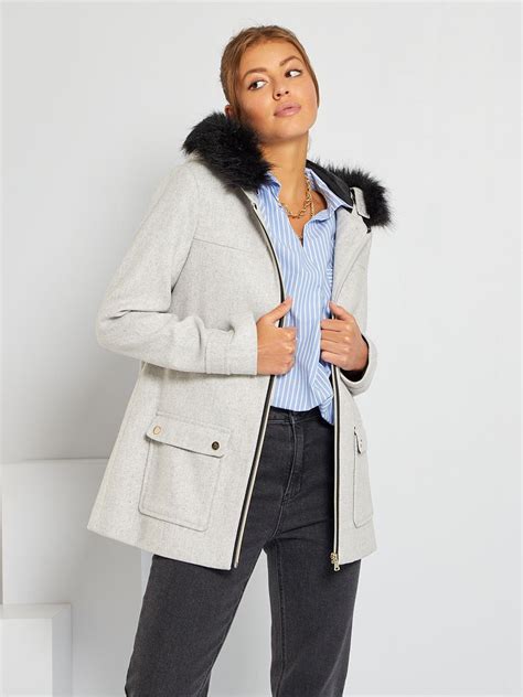 Manteau Capuche En Lainage Gris Chin Kiabi