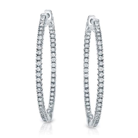 Certified 14k White Gold Extra Large Inside Out Round Diamond Hoop Earrings 300 Ct Tw H I