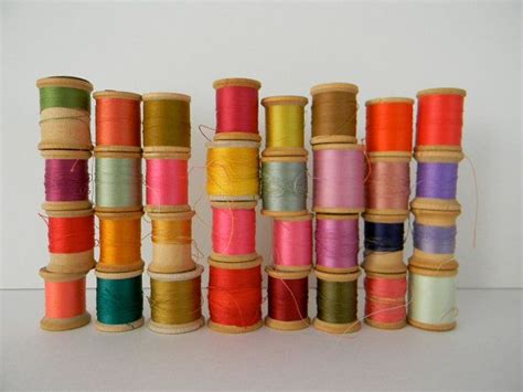 32 Colorful Vintage Wooden Spools Of Sewing Thread By Monkivintage