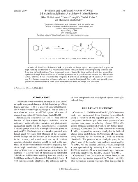 Pdf Synthesis And Antifungal Activity Of Novel 2 Benzimidazolylimino 5 Arylidene 4 Thiazolidinones