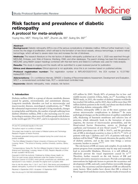 Pdf Risk Factors And Prevalence Of Diabetic Retinopathy A Protocol For Meta Analysis