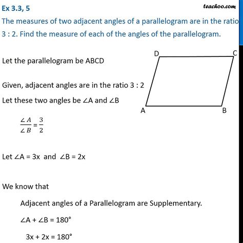 Ex 3.3, 5 - The measures of two adjacent angles of a parallelogram are