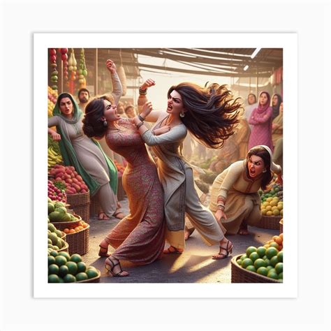 women fighting Art Print by Fakhar and Munazza - Fy