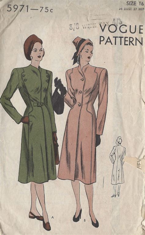 1940s WW2 Vintage VOGUE Sewing Pattern B34 COAT 1291 The Vintage