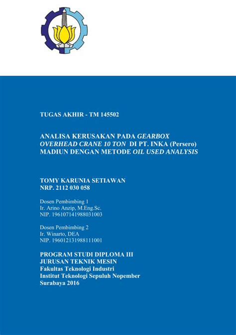 PDF ANALISA KERUSAKAN PADA GEARBOX OVERHEAD CRANE Repository Its Ac