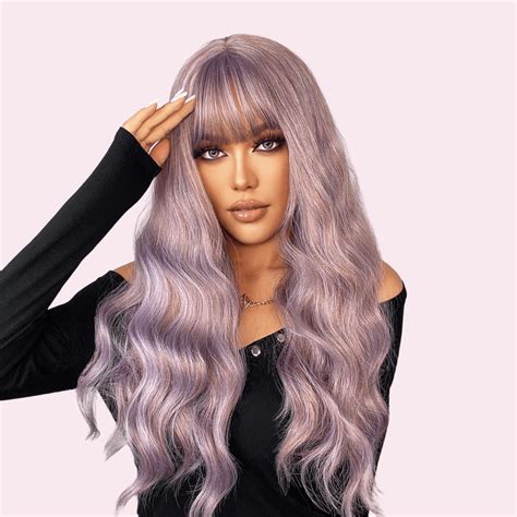 Alessandra Long Wavy Lavender Wig With Bangs Loxie