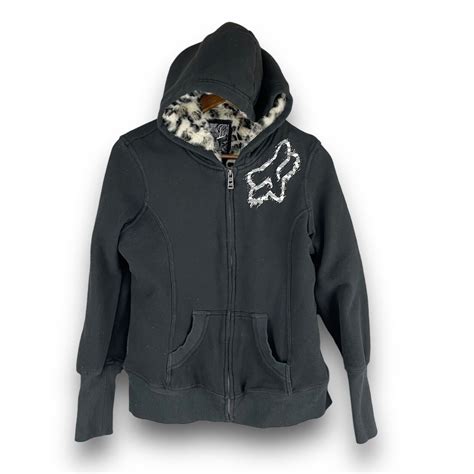 Fox Racing Hoody Faux Fur Leopard Sasquatch Full Zip Hoodie Black Size