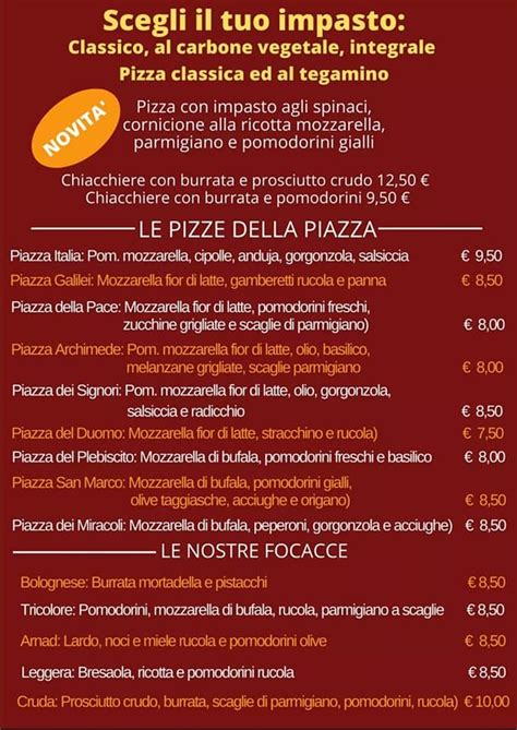 Speisekarte Von La Piazza Pizza San Giusto Canavese Viale 4 Novembre 7