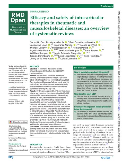 Pdf Efficacy And Safety Of Intra Articular Therapies In Rheumatic And