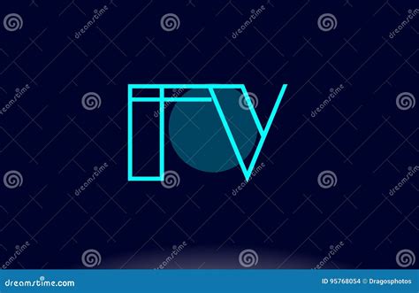 Fv F V Blue Line Circle Alphabet Letter Logo Icon Template Vector