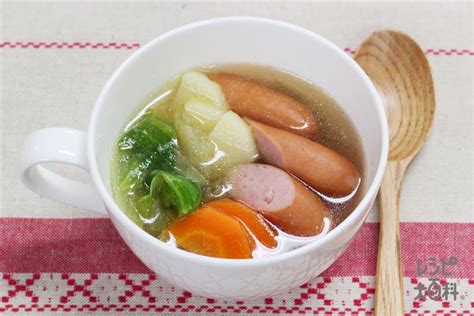 簡単野菜スープのレシピ・作り方 ｜ 【味の素パーク】の料理・レシピサイト‐レシピ大百科 粗びきウインナーソーセージやレタスを使った料理