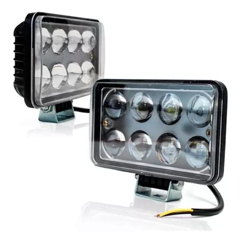 Faro 8 Led Rectangular Con Lupa Luz Fija Y Estrobo Envío gratis