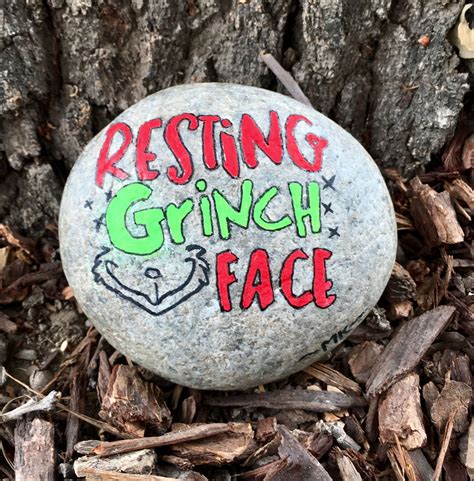 Painted Rock Christmas Resting Grinch Face Rock Paint Rock Design