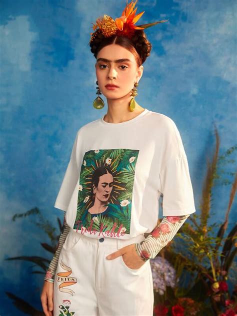 Frida Kahlo X SHEIN Figure Letter Graphic 2 In 1 Tee SHEIN UK