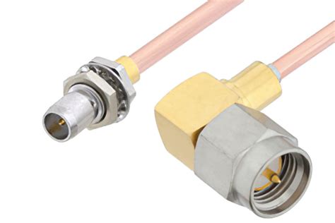 Slide On BMA Plug Bulkhead To SMA Male Right Angle Cable Using RG405 Coax