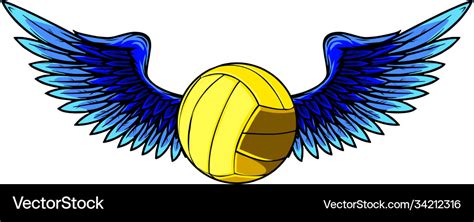 Volleyball Ball Logo With Long Wings In Blue Vector Image