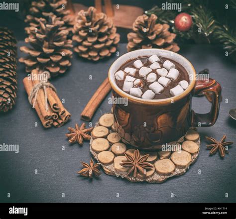 Hot Chocolate In A Brown Mug Top View Stock Photo Alamy
