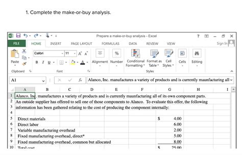 Solved 1 Complete The Make Or Buy Analysis X Prepare A Chegg