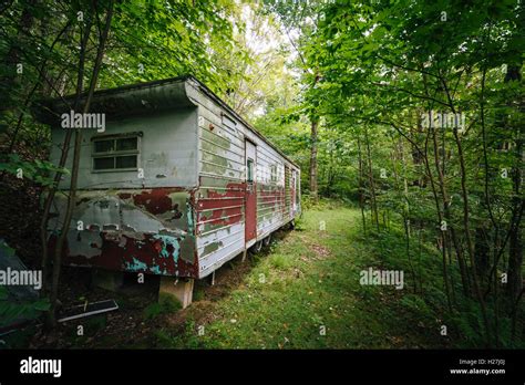 Abandoned Trailer In The Woods In The Rural Shenandoah Valley Stock