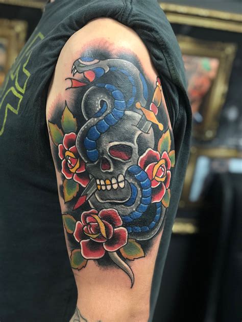 Skull With Snake Tattoo