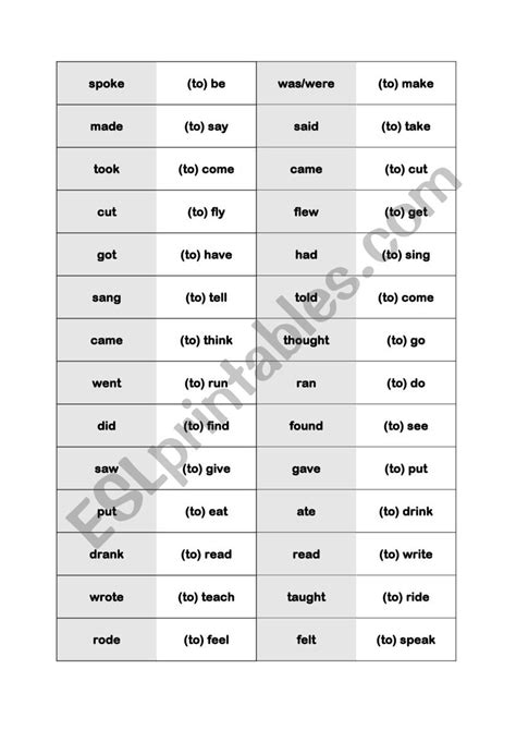 Irregular Verb Forms Domino Simple Past ESL Worksheet By SimoneKl