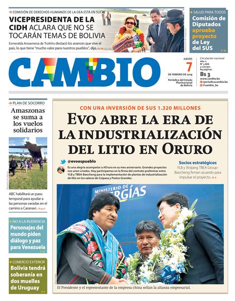 Portadas De Periódicos De Bolivia Del Jueves 7 De Febrero De 2019 Ejutv