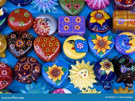 Assortment Of Colorful Mexican Clay Objects Stock Image Image Of