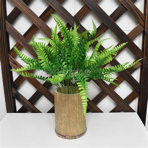 Green Plant 7 Fork Persian Grass Simulation Plant Wall Plant Wall With Wood Persian Fern Plastic