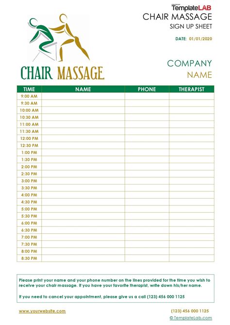 19 Printable Fillable Chair Massage Sign Up Sheet Massage Lifyapp