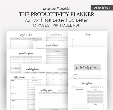 Productivity Planner Printable Productivity Template Etsy