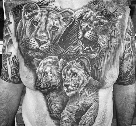 Awesome Lion Chest Tattoo Designs For Men