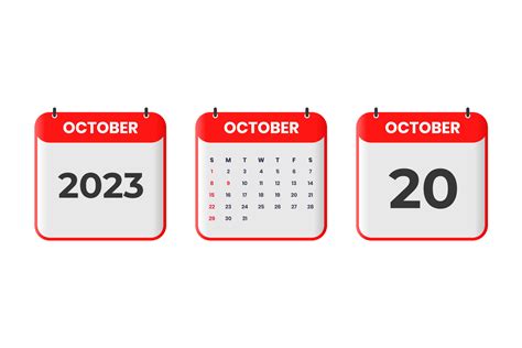 October 2023 calendar design. 20th October 2023 calendar icon for ...