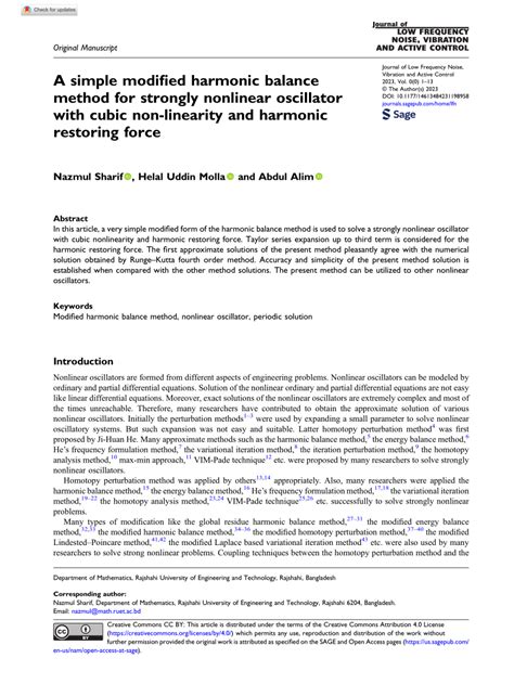 PDF A Simple Modified Harmonic Balance Method For Strongly Nonlinear