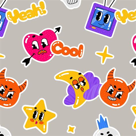 Various patches, badges, stamps, stickers. Set of funny cute characters ...