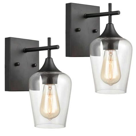 Matte Black Industrial Clear Glass Bathroom Wall Sconce - Pack of 2 | Claxy